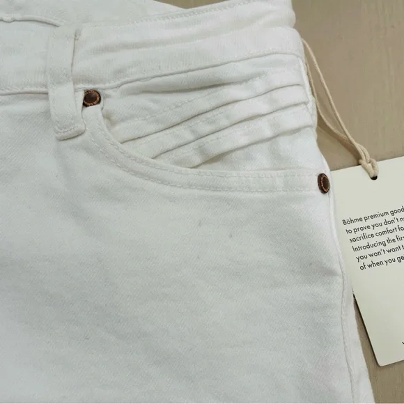 NWT Bohme Carmen Button White Bermuda Shorts Stretch Women's 29 Raw High Rise - Picture 14 of 15